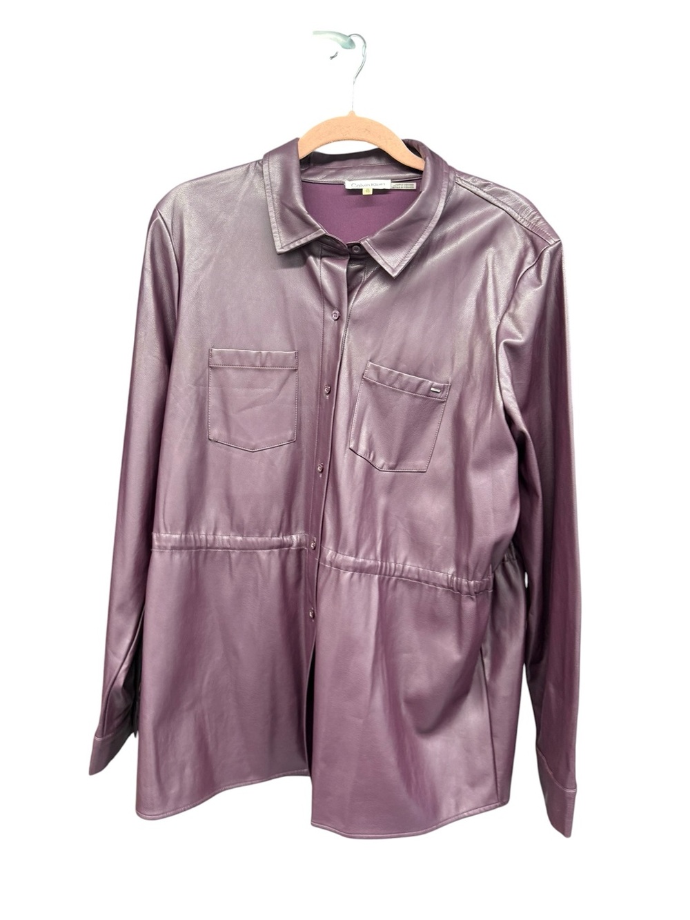 Calvin Klein Mauve Leather Button-Up Shirt Jacket